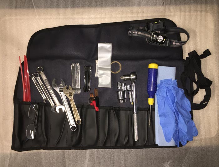 Tool kit for a long motorcycle trip