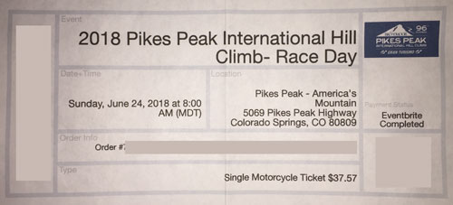Pikes Peak Hill Climb ticket planning a motorcycle trip
